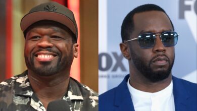 (L) Curtis "50 Cent" Jackson speaks onstage during Day 3 of the 2024 Invest Fest at Georgia World Congress Center on August 25, 2024 in Atlanta, Georgia. (R) Sean "Diddy" Combs attend 2018 Fox Network Upfront at Wollman Rink, Central Park on May 14, 2018 in New York City.