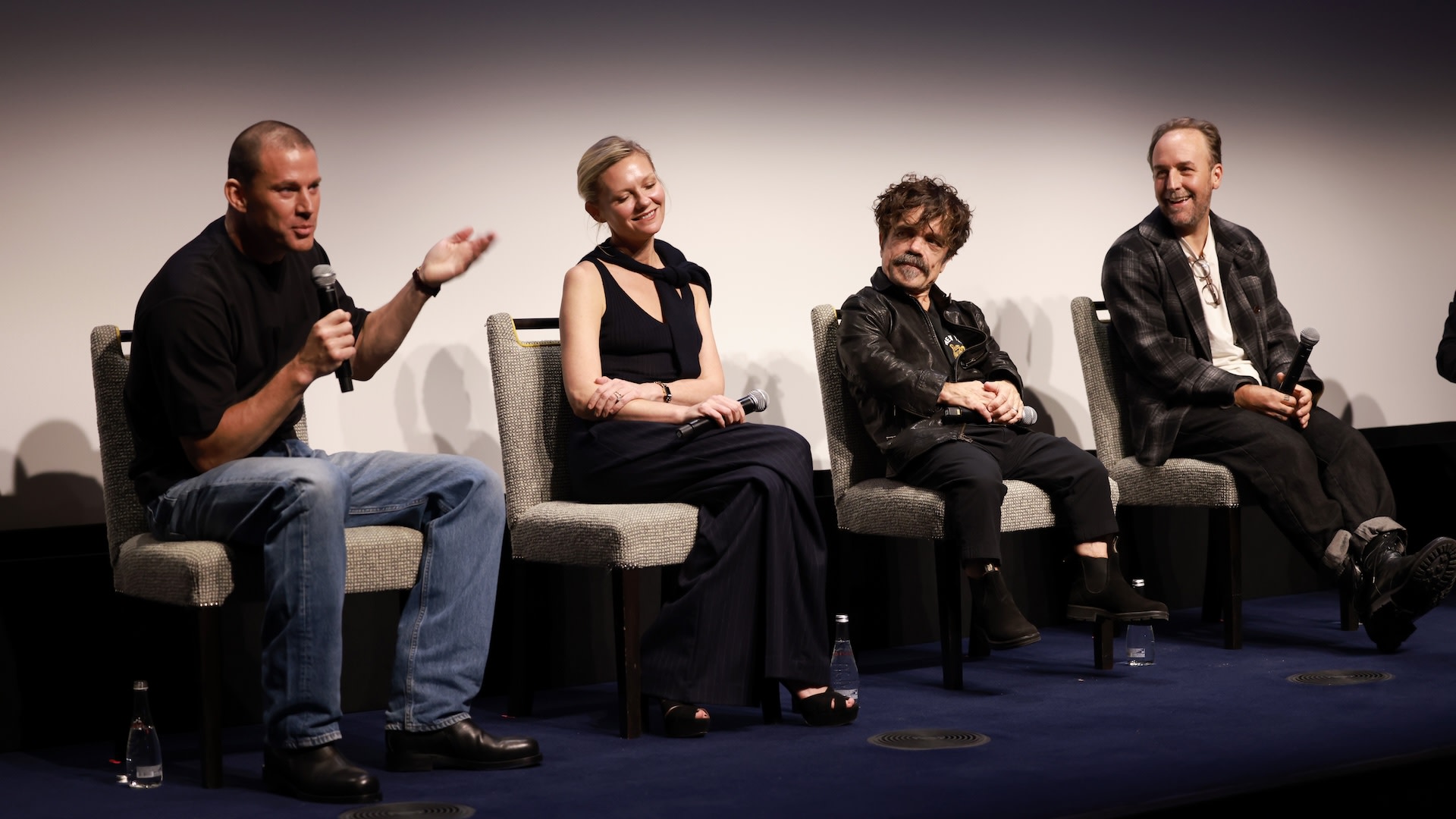Channing Tatum Recalls Being 'Butt-Naked' While Meeting P... 1 (L-R) Channing Tatum, Kirsten Dunst, Peter Dinklage and Derek Cianfrance speak onstage during the "Roofman" New York Special Screening at the Crosby Street Hotel on September 08, 2025, in New York, New York.