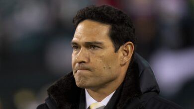 Fox TV analyst Mark Sanchez looks on prior to the game between the Washington Football Team and Philadelphia Eagles at Lincoln Financial Field on December 21, 2021 in Philadelphia, Pennsylvania.