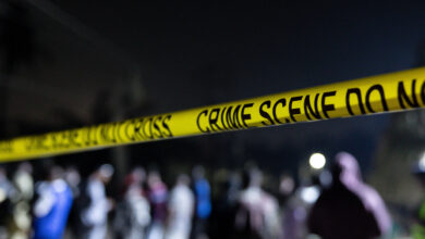 A general view of police crime scene tape at the scene of an explosion in the Bodija area in Ibadan on January 16, 2024.